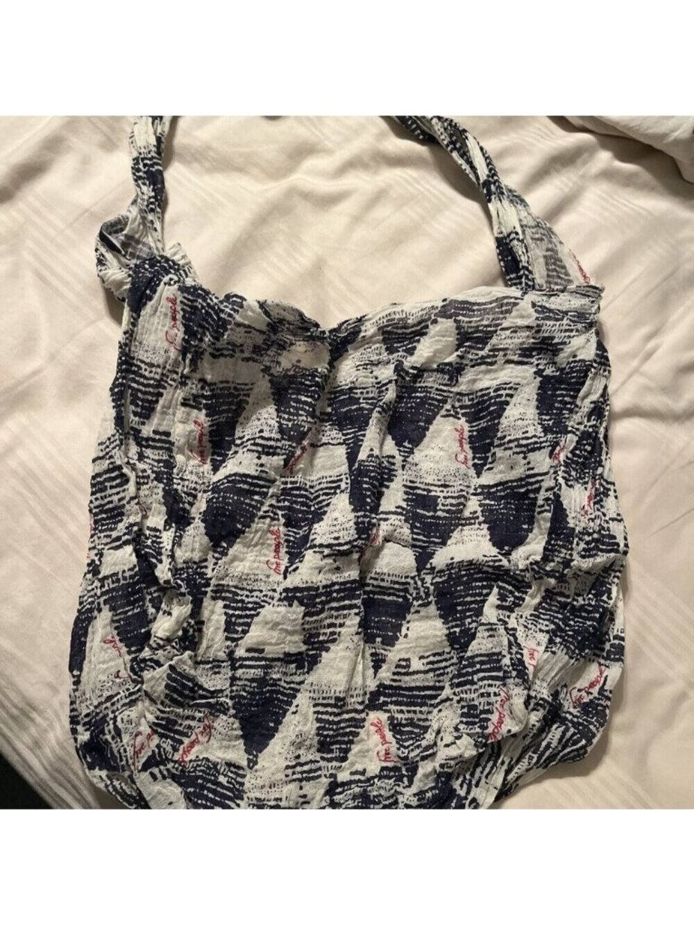 Free People Gauze Slingbag Boho Grocery White And Blue Festival Market